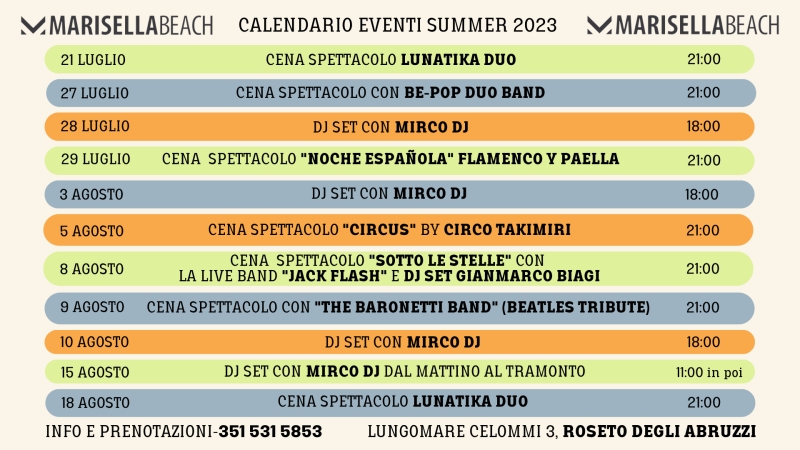 Calendario Eventi Summer 2023